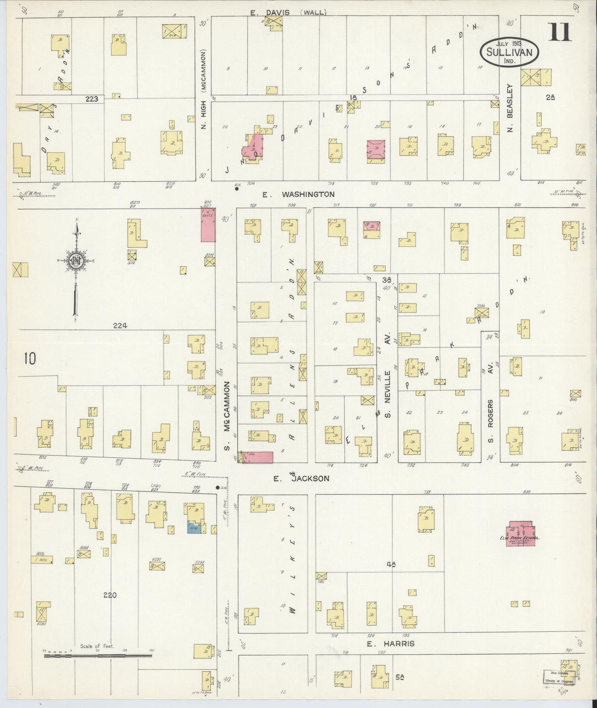 Sanborn Fire Insurance Map from Sullivan, Sullivan County, Indiana (1913), Sheet #0011 - Historic Sanborn Fire Insurance Map Print, vintage old map wall art, antique decor, genealogy gift, Indiana Indiana map