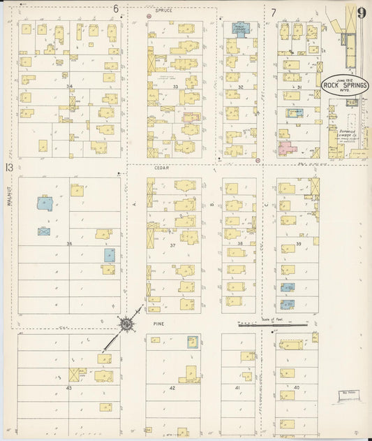 Sanborn Fire Insurance Map from Rock Springs, Sweetwater County, Wyoming (1912), Sheet #0009 - Historic Sanborn Fire Insurance Map Print, vintage old map wall art, antique decor, genealogy gift, Wyoming Wyoming map