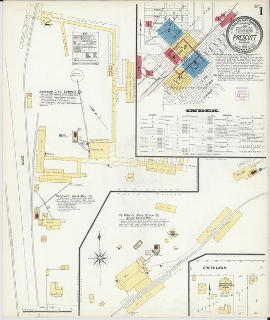 Sanborn Fire Insurance Map from Prescott, Nevada County, Arkansas (1908), Sheet #0001 - Complete Map Set gallery image, historic Sanborn map, vintage wall art, Arkansas Arkansas