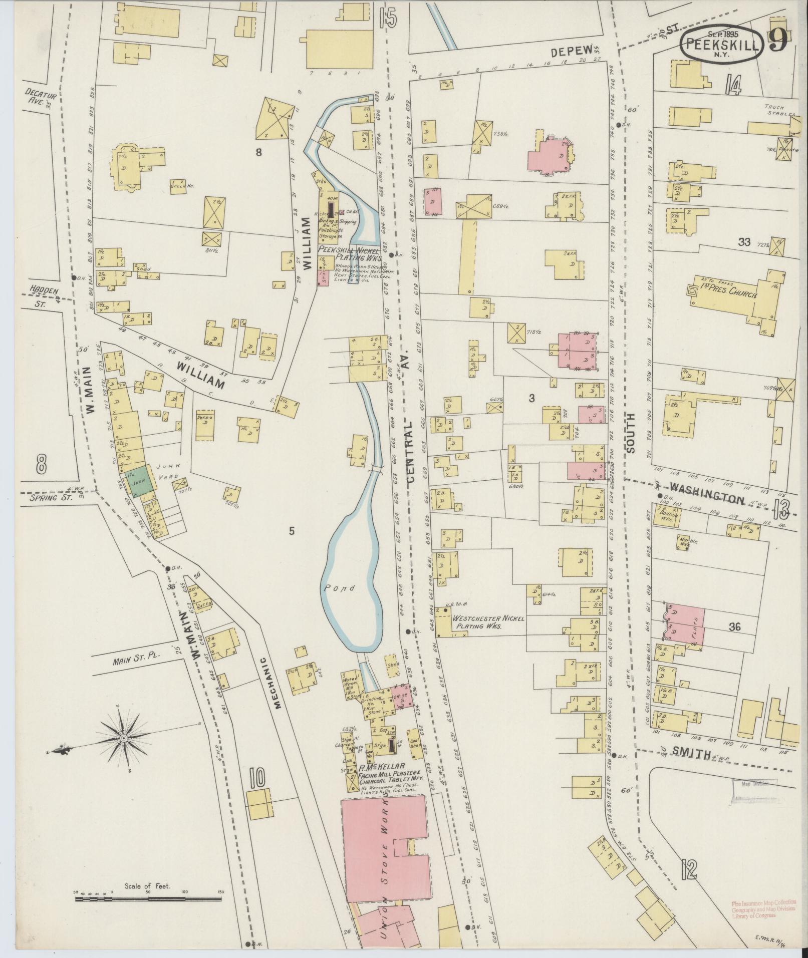 Sanborn Fire Insurance Map from Peekskill, Westchester County, New York (1895), Sheet #0009 - Complete Map Set gallery image, historic Sanborn map, vintage wall art, New York New York
