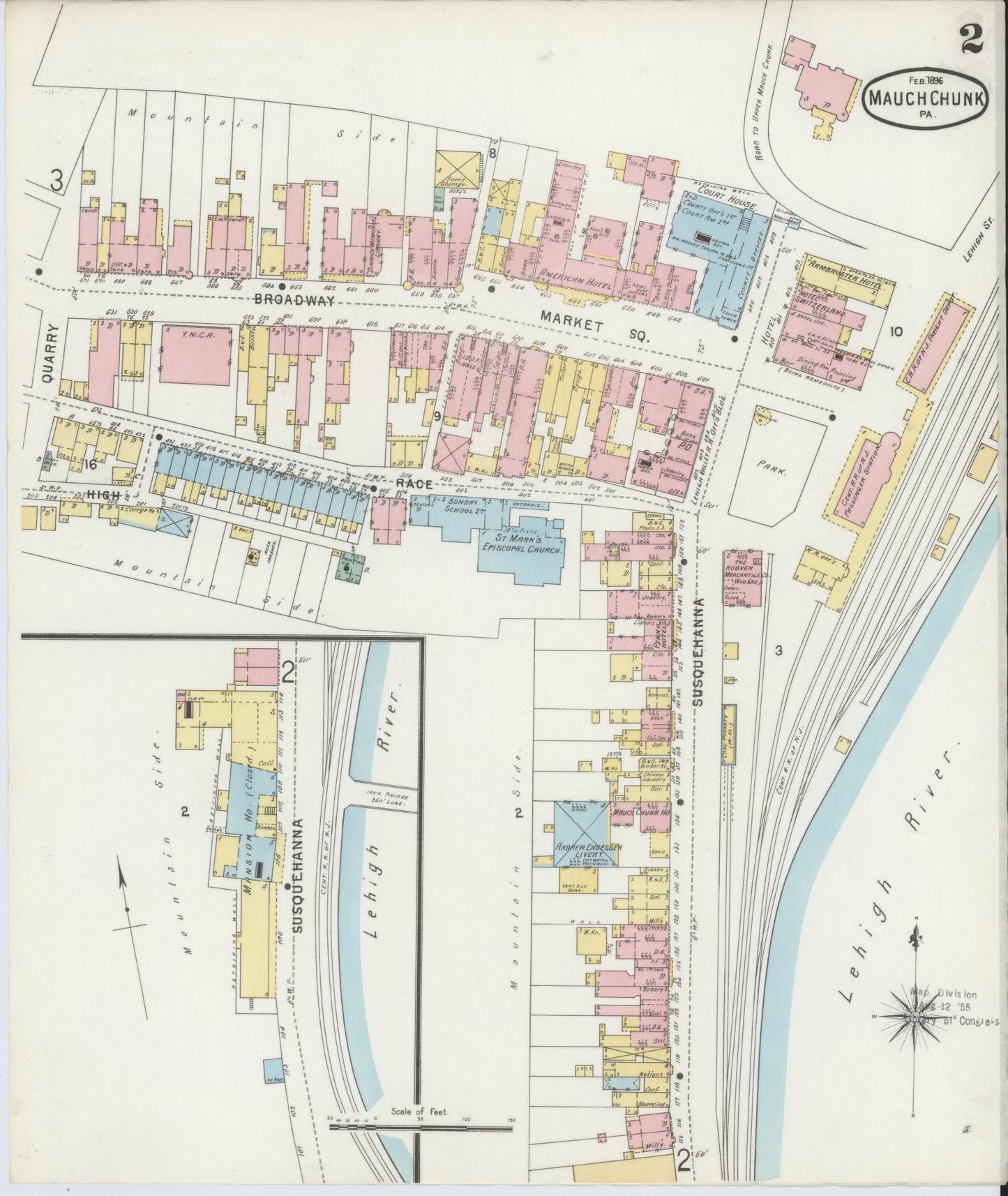 Sanborn Fire Insurance Map from Mauch Chunk, Carbon County, Pennsylvania (1896), Sheet #0002 - Complete Map Set gallery image, historic Sanborn map, vintage wall art, Pennsylvania Pennsylvania