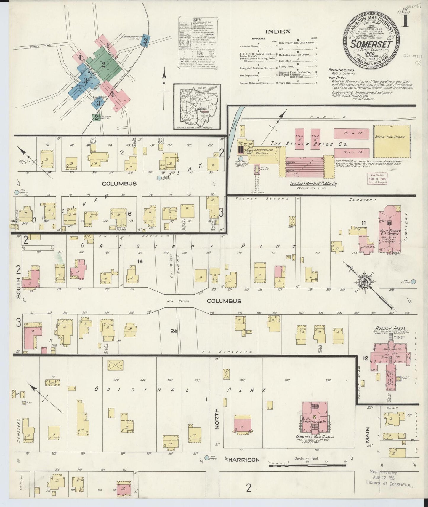 Sanborn Fire Insurance Map from Somerset, Perry County, Ohio (1913), Sheet #0001 - Complete Map Set gallery image, historic Sanborn map, vintage wall art, Ohio Ohio