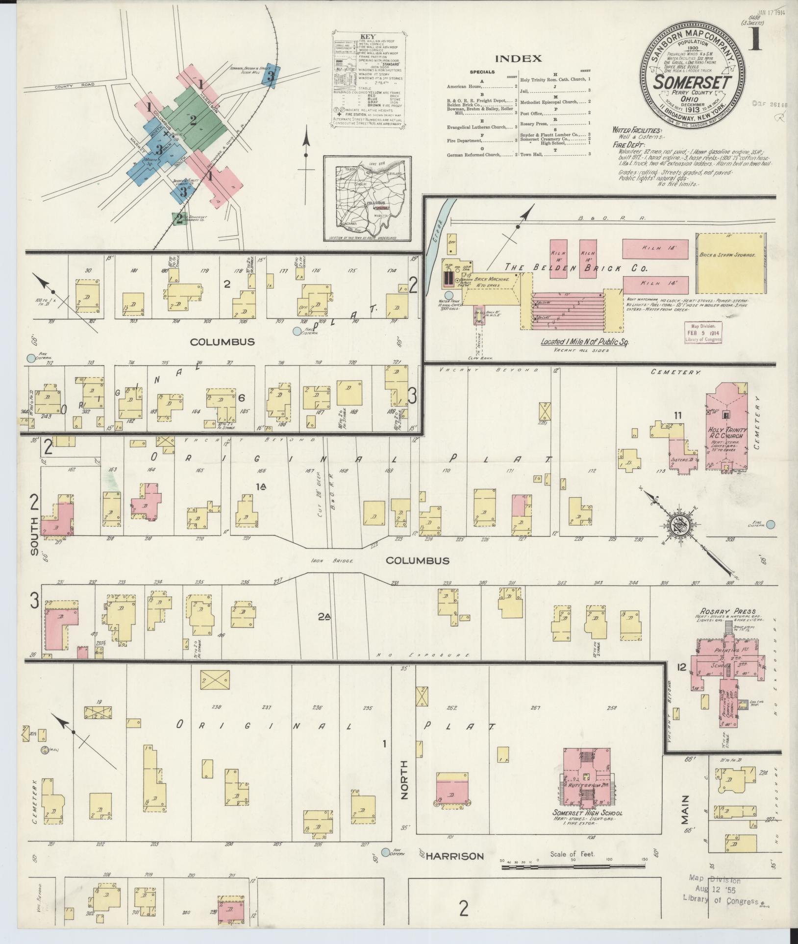 Sanborn Fire Insurance Map from Somerset, Perry County, Ohio (1913), Sheet #0001 - Complete Map Set gallery image, historic Sanborn map, vintage wall art, Ohio Ohio