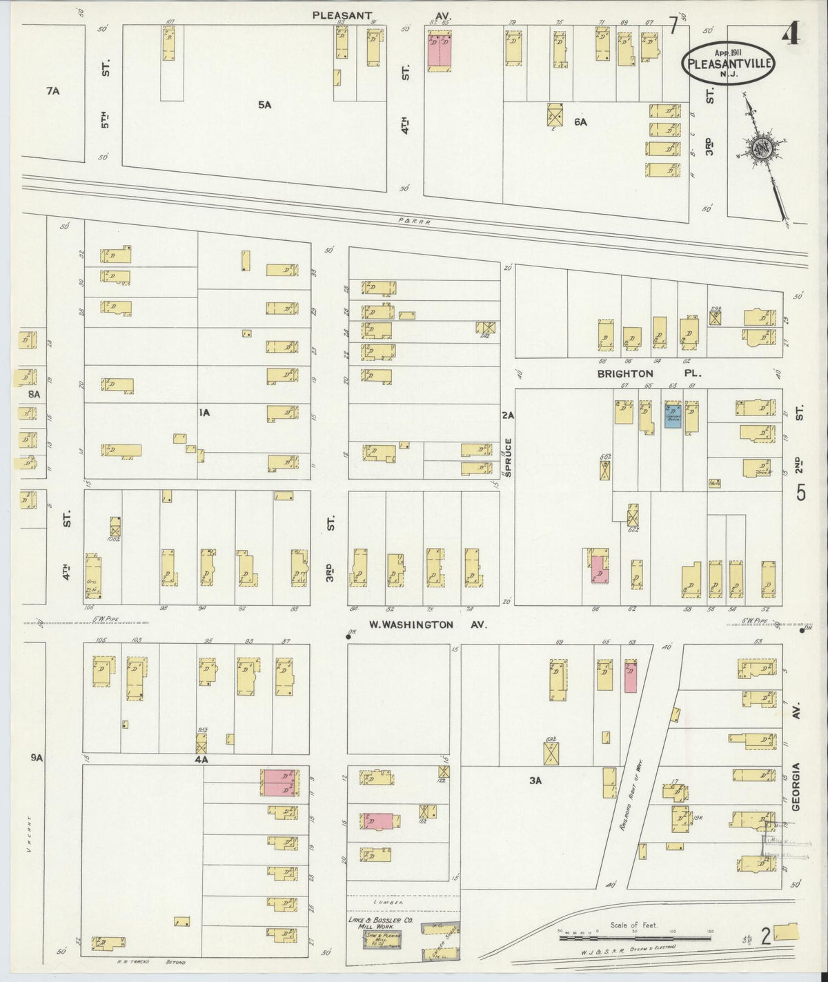 Sanborn Fire Insurance Map from Pleasantville, Atlantic County, New Jersey (1911), Sheet #0004 - Historic Sanborn Fire Insurance Map Print, vintage old map wall art, antique decor, genealogy gift, New Jersey New Jersey map