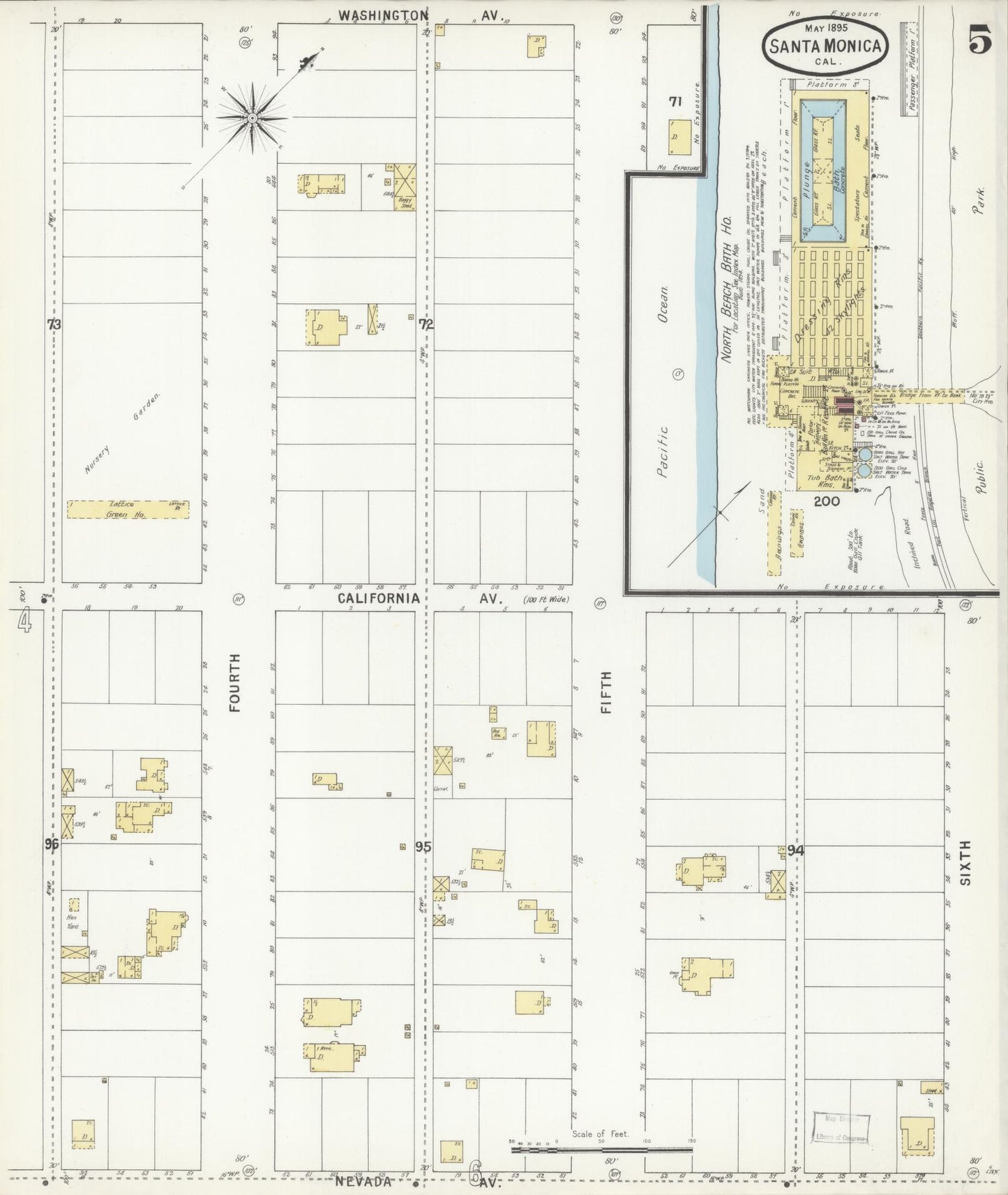 Sanborn Fire Insurance Map from Santa Monica, Los Angeles County, California (1895), Sheet #0005 - Complete Map Set gallery image, historic Sanborn map, vintage wall art, California California