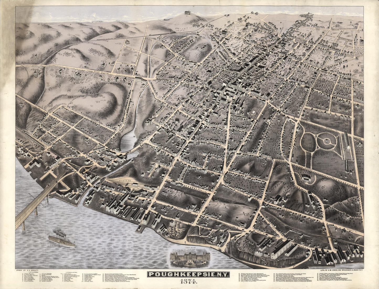 Poughkeepsie, N.Y. (1874) – Historic Bird’s-Eye View Panorama Print
