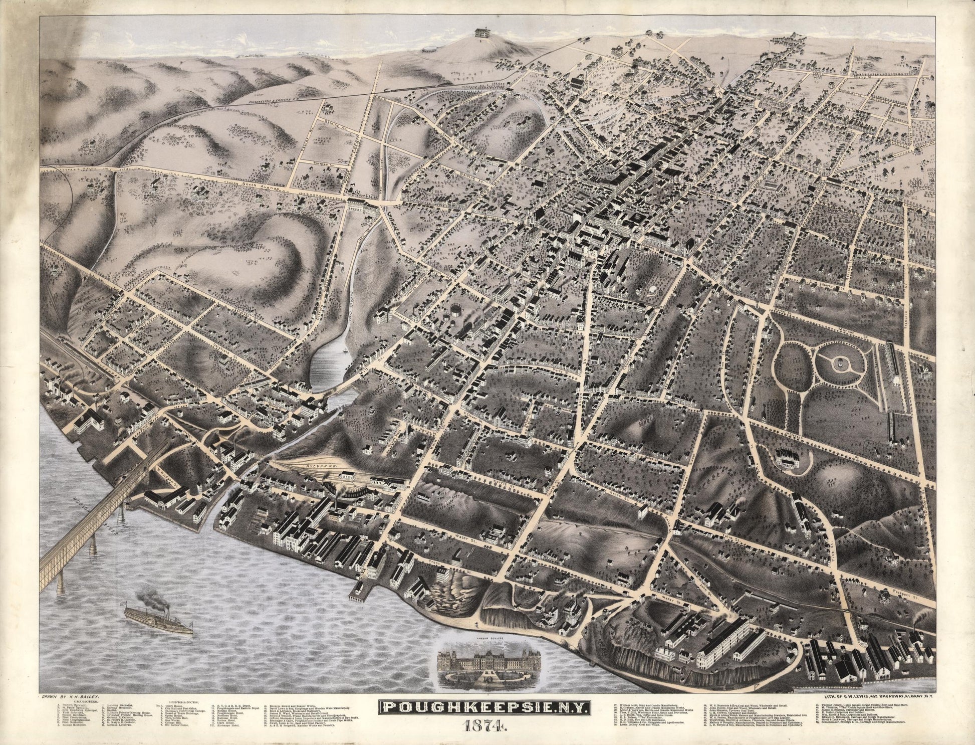 Poughkeepsie, N.Y. (1874) – Historic Bird’s-Eye View Panorama Print