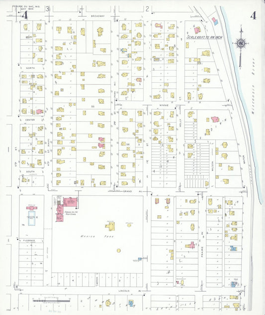 Sanborn Fire Insurance Map from Prairie du Sac, Sauk County, Wisconsin (1944), Sheet #0004 - Historic Sanborn Fire Insurance Map Print, vintage old map wall art, antique decor, genealogy gift, Wisconsin Wisconsin map