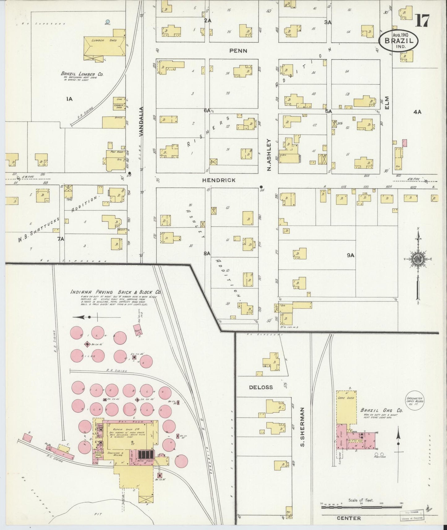 Sanborn Fire Insurance Map from Brazil, Clay County, Indiana (1910), Sheet #0017 - Complete Map Set gallery image, historic Sanborn map, vintage wall art, Indiana Indiana