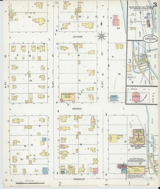 Sanborn Fire Insurance Map from Oregon, Ogle County, Illinois (1899), Sheet #0003 - Historic Sanborn Fire Insurance Map Print, vintage old map wall art, antique decor, genealogy gift, Illinois Illinois map