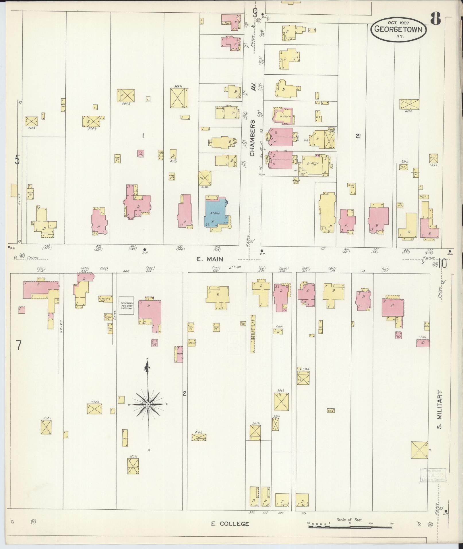 Sanborn Fire Insurance Map from Georgetown, Scott County, Kentucky (1907), Sheet #0008 - Complete Map Set gallery image, historic Sanborn map, vintage wall art, Kentucky Kentucky