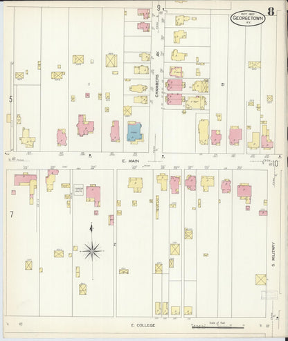 Sanborn Fire Insurance Map from Georgetown, Scott County, Kentucky (1907), Sheet #0008 - Complete Map Set gallery image, historic Sanborn map, vintage wall art, Kentucky Kentucky