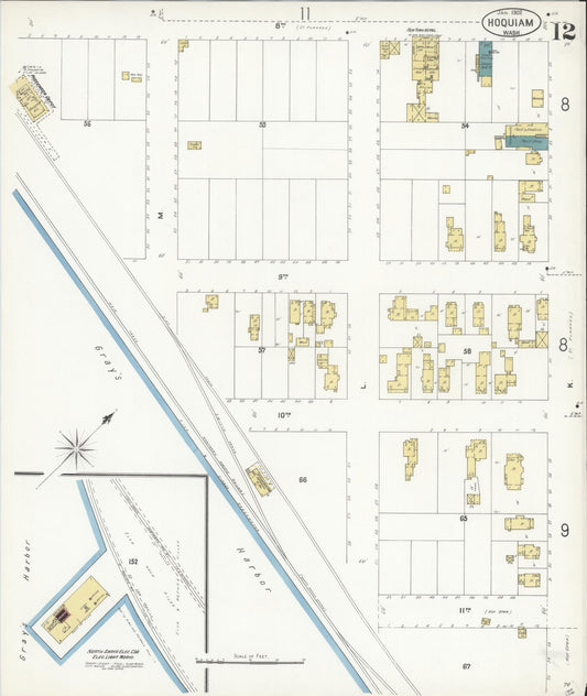 Sanborn Fire Insurance Map from Hoquiam, Grays Harbor County, Washington (1902), Sheet #0012 - Historic Sanborn Fire Insurance Map Print, vintage old map wall art, antique decor, genealogy gift, Washington Washington map