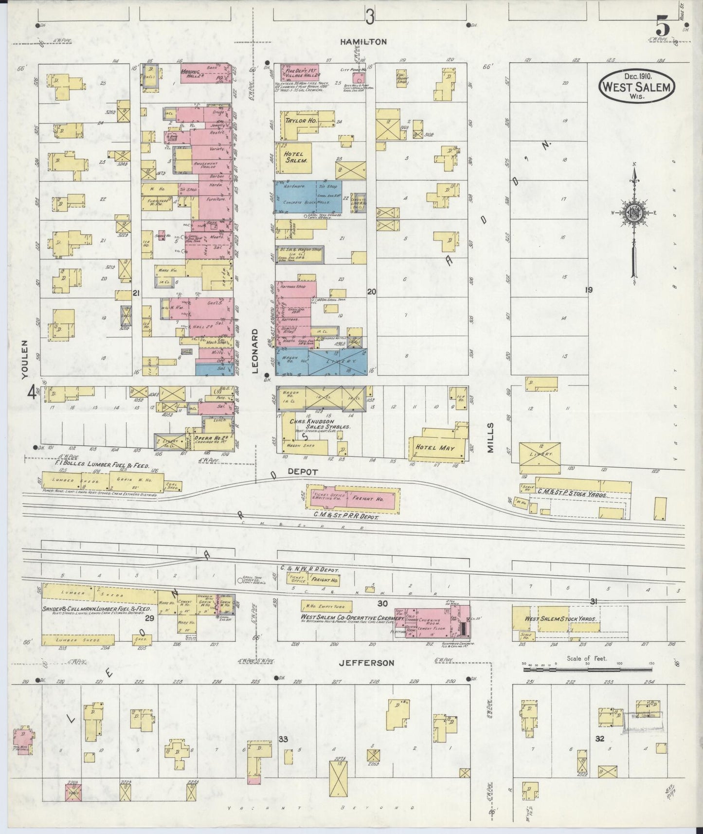 Sanborn Fire Insurance Map from West Salem, La Crosse County, Wisconsin (1910), Sheet #0005 - Historic Sanborn Fire Insurance Map Print, vintage old map wall art, antique decor, genealogy gift, Wisconsin Wisconsin map