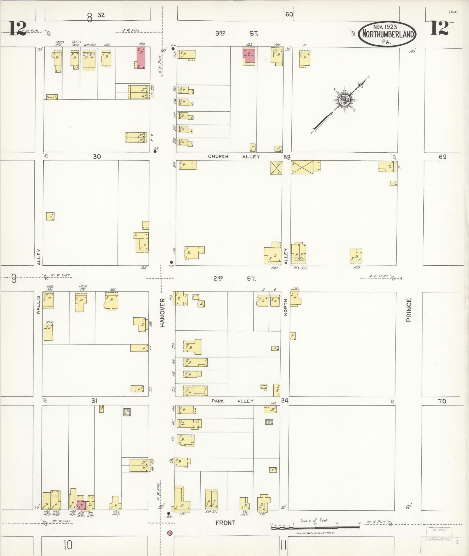 Sanborn Fire Insurance Map from Northumberland, Northumberland County, Pennsylvania (1923), Sheet #0012 - Complete Map Set gallery image, historic Sanborn map, vintage wall art, Pennsylvania Pennsylvania