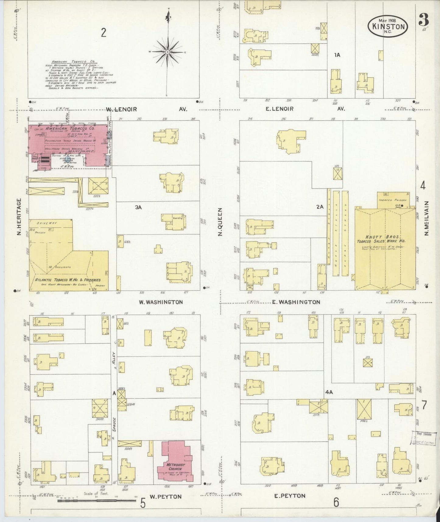 Sanborn Fire Insurance Map from Kinston, Lenoir County, North Carolina (1908), Sheet #0003 - Historic Sanborn Fire Insurance Map Print, vintage old map wall art, antique decor, genealogy gift, North Carolina North Carolina map