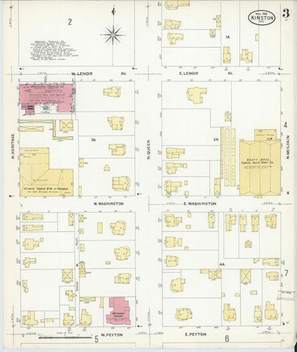 Sanborn Fire Insurance Map from Kinston, Lenoir County, North Carolina (1908), Sheet #0003 - Historic Sanborn Fire Insurance Map Print, vintage old map wall art, antique decor, genealogy gift, North Carolina North Carolina map