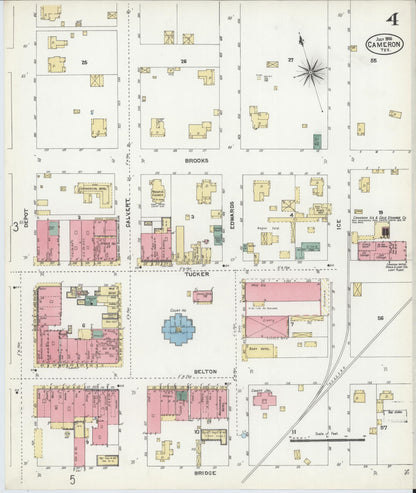 Sanborn Fire Insurance Map from Cameron, Milam County, Texas (1906), Sheet #0004 - Historic Sanborn Fire Insurance Map Print, vintage old map wall art, antique decor, genealogy gift, Texas Texas map