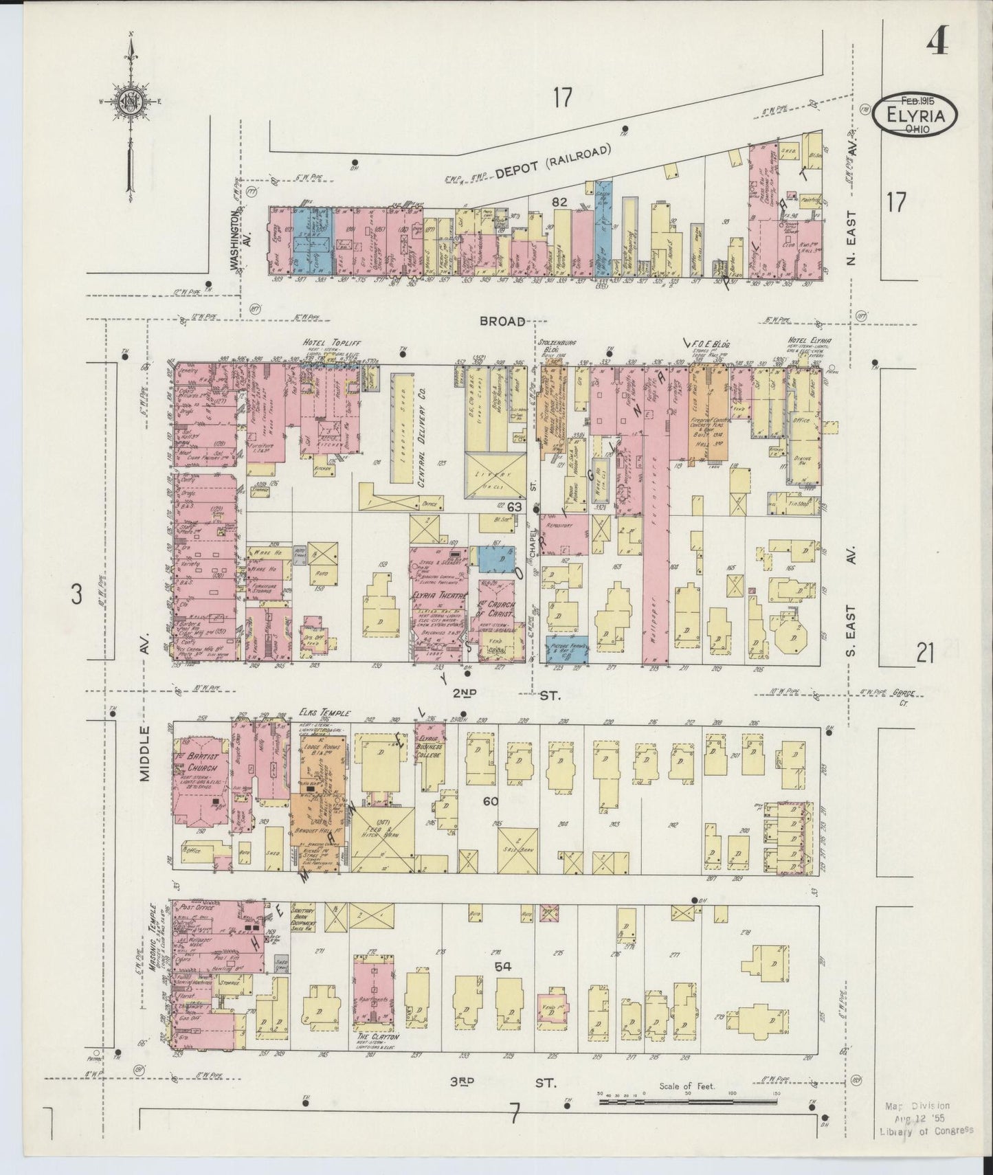Sanborn Fire Insurance Map from Elyria, Lorain County, Ohio (1915), Sheet #0004 - Historic Sanborn Fire Insurance Map Print, vintage old map wall art, antique decor, genealogy gift, Ohio Ohio map