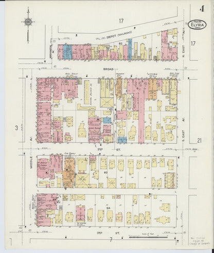 Sanborn Fire Insurance Map from Elyria, Lorain County, Ohio (1915), Sheet #0004 - Historic Sanborn Fire Insurance Map Print, vintage old map wall art, antique decor, genealogy gift, Ohio Ohio map