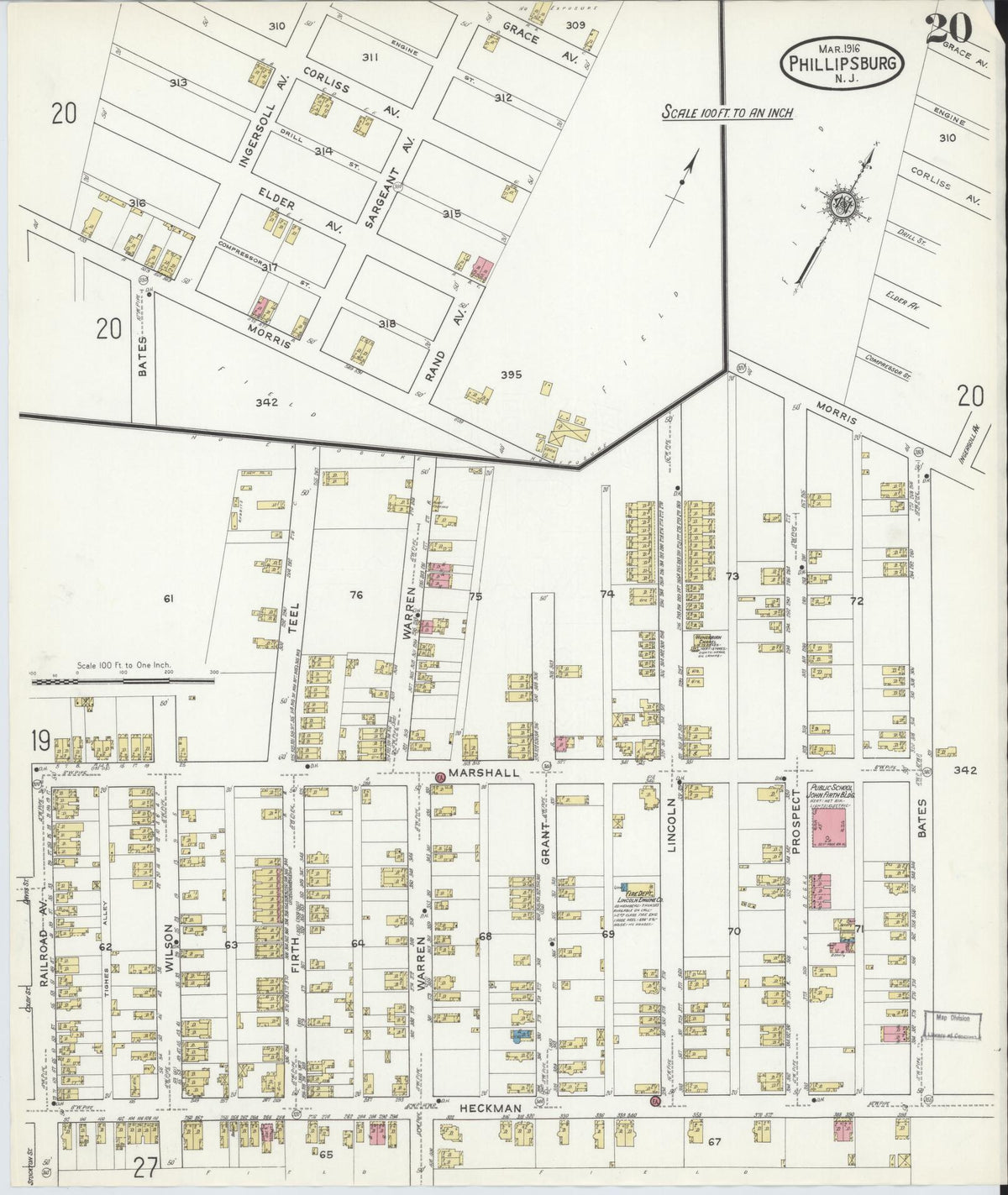 Sanborn Fire Insurance Map from Phillipsburg, Warren County, New Jersey (1916), Sheet #0020 - Complete Map Set gallery image, historic Sanborn map, vintage wall art, New Jersey New Jersey