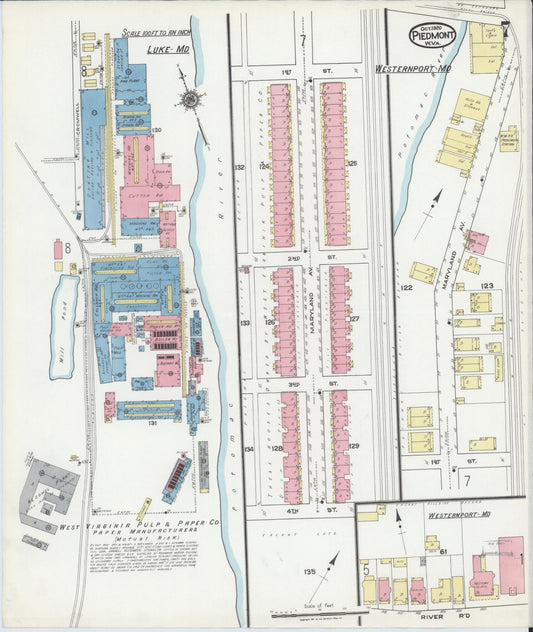 Sanborn Fire Insurance Map from Piedmont, Mineral County, West Virginia (1920), Sheet #0007 - Historic Sanborn Fire Insurance Map Print, vintage old map wall art, antique decor, genealogy gift, West Virginia West Virginia map
