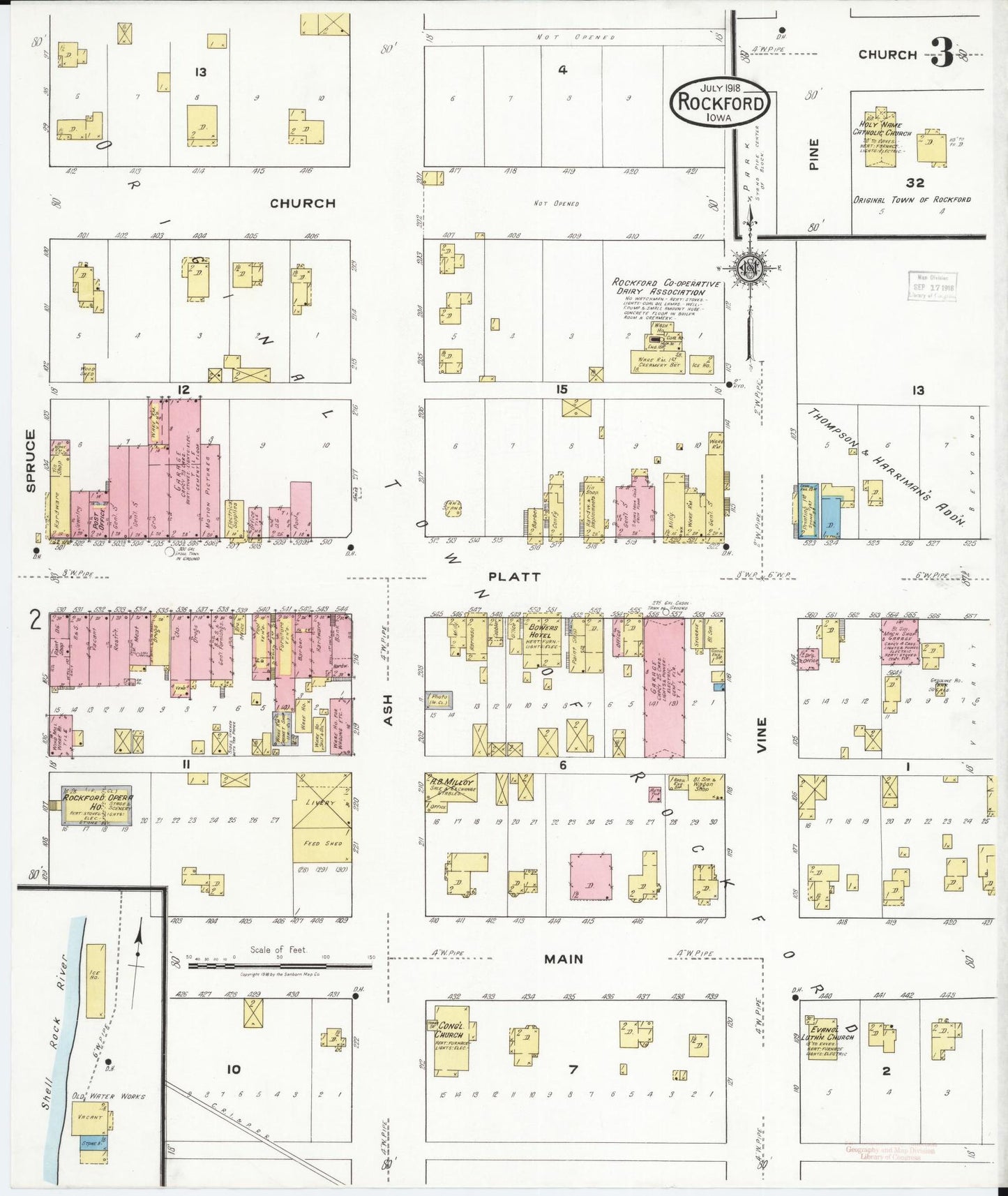 Sanborn Fire Insurance Map from Rockford, Floyd County, Iowa (1918), Sheet #0003 - Historic Sanborn Fire Insurance Map Print, vintage old map wall art