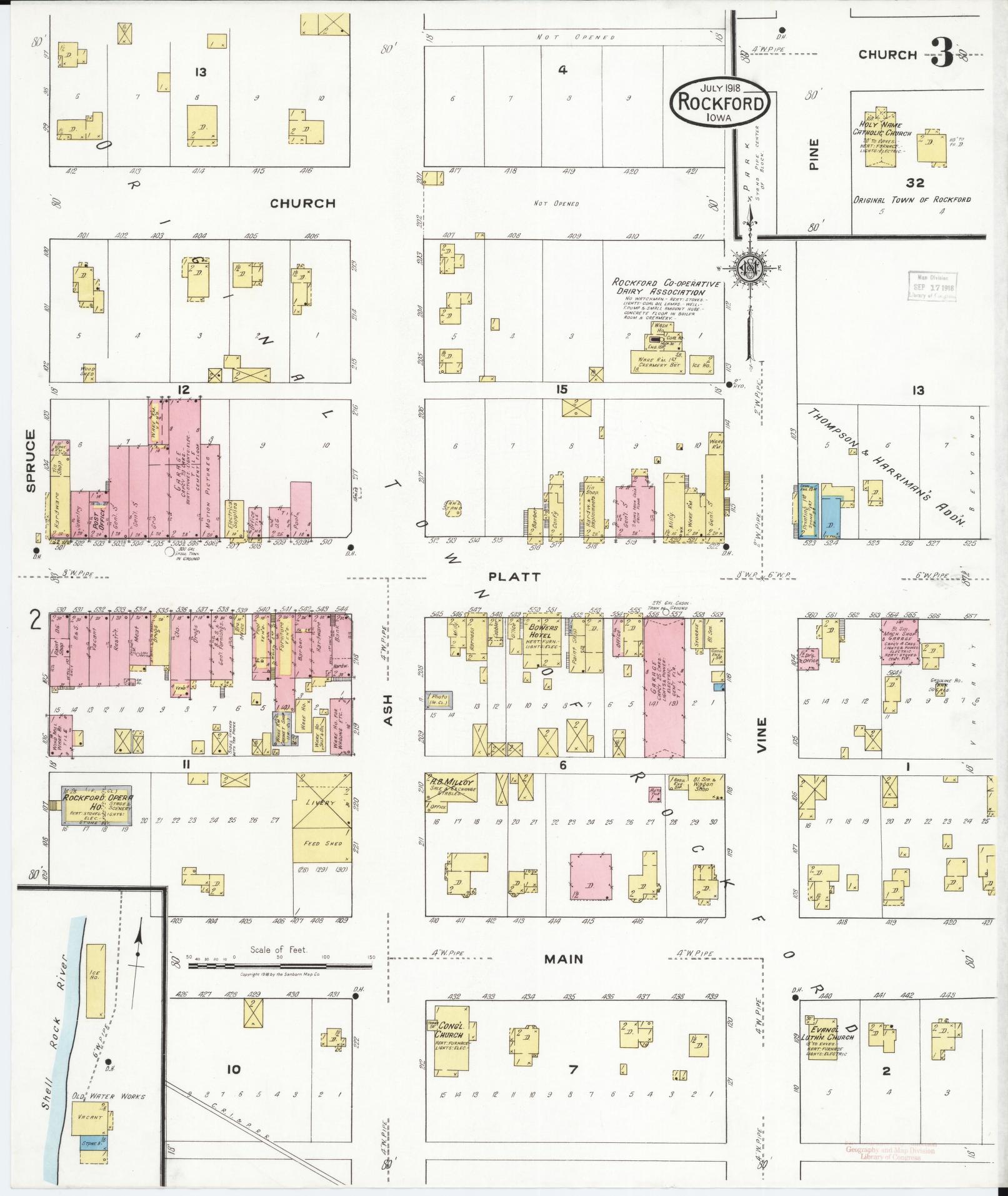 Sanborn Fire Insurance Map from Rockford, Floyd County, Iowa (1918), Sheet #0003 - Historic Sanborn Fire Insurance Map Print, vintage old map wall art
