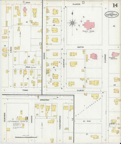 Sanborn Fire Insurance Map from Gainesville, Cooke County, Texas (1902), Sheet #0014 - Historic Sanborn Fire Insurance Map Print, vintage old map wall art, antique decor, genealogy gift, Texas Texas map