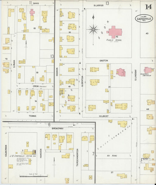 Sanborn Fire Insurance Map from Gainesville, Cooke County, Texas (1902), Sheet #0014 - Historic Sanborn Fire Insurance Map Print, vintage old map wall art, antique decor, genealogy gift, Texas Texas map