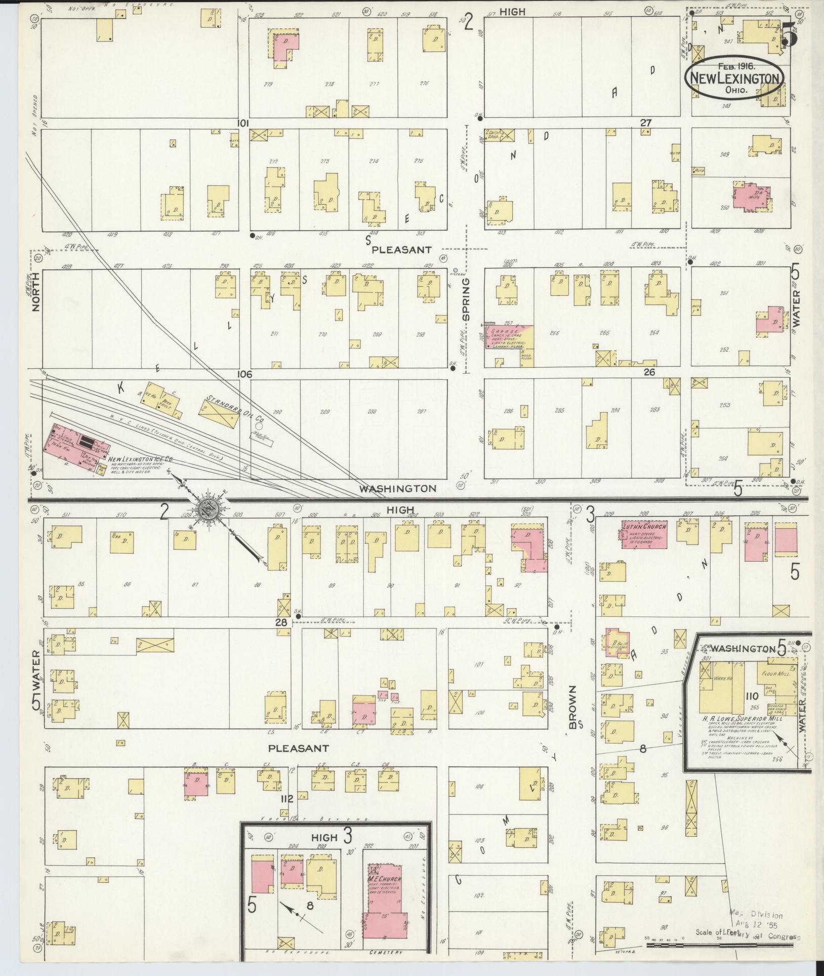 Sanborn Fire Insurance Map from New Lexington, Perry County, Ohio (1916), Sheet #0005 - Complete Map Set gallery image, historic Sanborn map, vintage wall art, Ohio Ohio