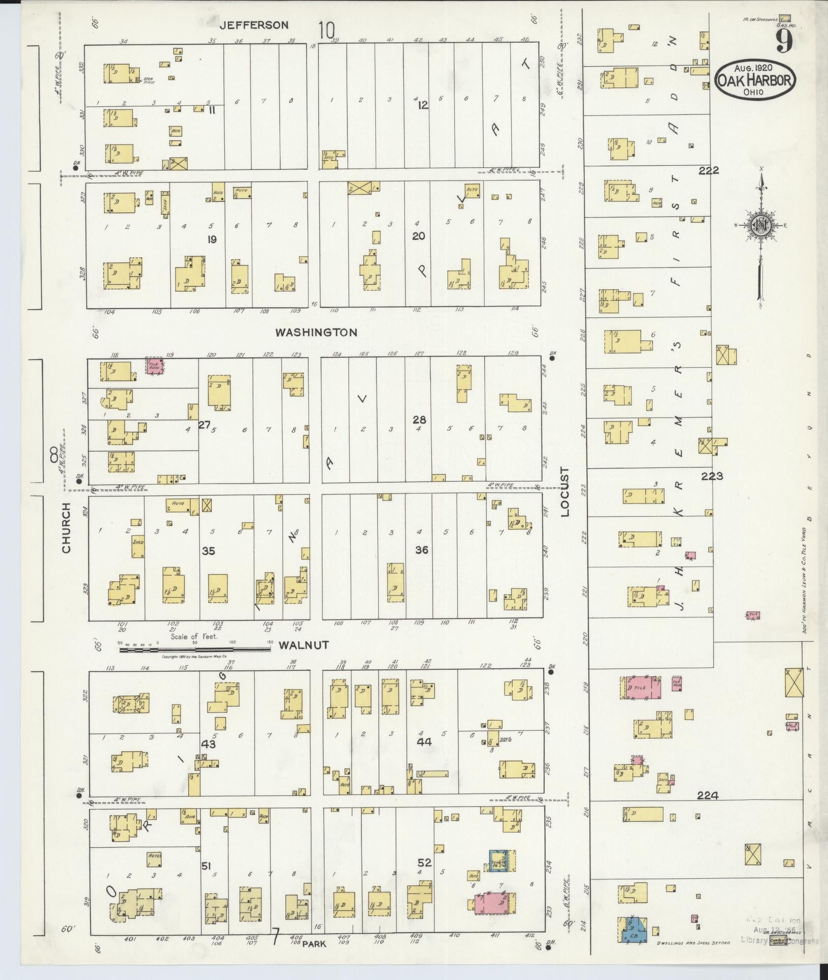 Sanborn Fire Insurance Map from Oak Harbor, Ottawa County, Ohio (1920), Sheet #0009 - Historic Sanborn Fire Insurance Map Print, vintage old map wall art, antique decor, genealogy gift, Ohio Ohio map