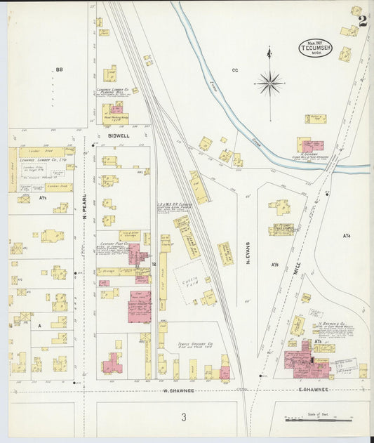 Sanborn Fire Insurance Map from Tecumseh, Lenawee County, Michigan (1907), Sheet #0002 - Historic Sanborn Fire Insurance Map Print, vintage old map wall art, antique decor, genealogy gift, Michigan Michigan map