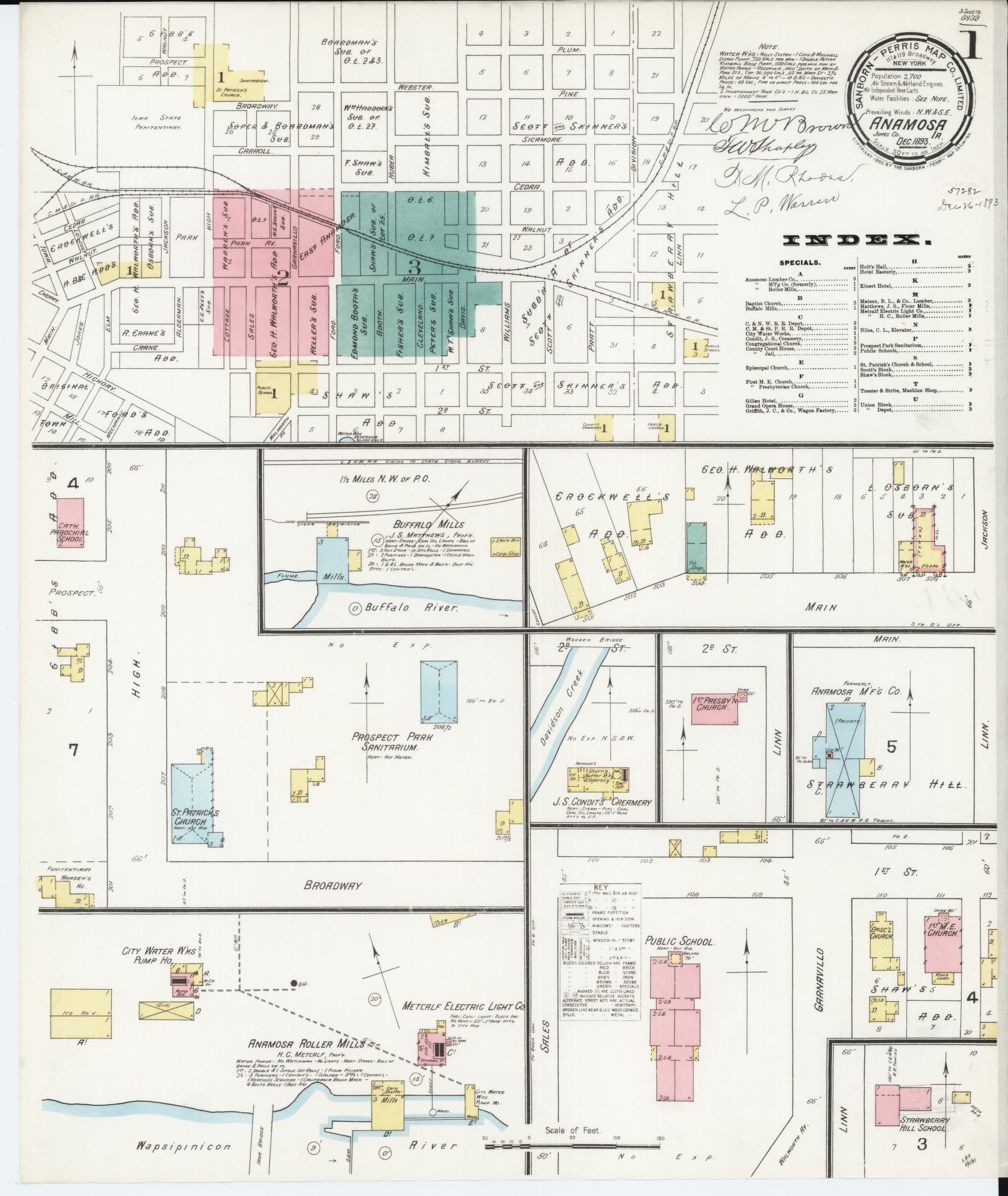 Sanborn Fire Insurance Map from Anamosa, Jones County, Iowa (1893), Sheet #0001 - Historic Sanborn Fire Insurance Map Print
