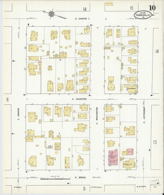 Sanborn Fire Insurance Map from Thomasville, Thomas County, Georgia (1912), Sheet #0010 - Historic Sanborn Fire Insurance Map Print, vintage old map wall art, antique decor, genealogy gift, Georgia Georgia map