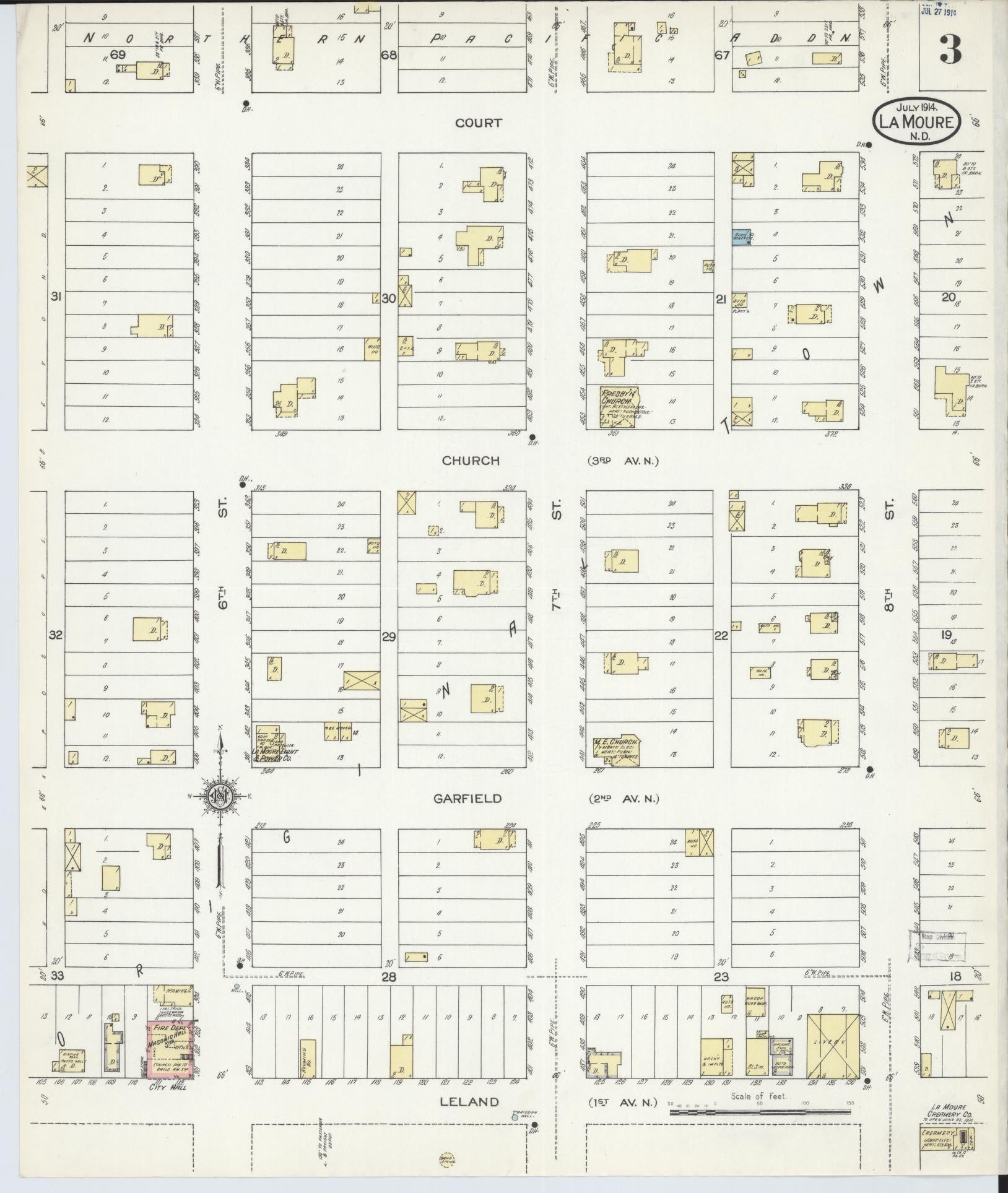 Sanborn Fire Insurance Map from La Moure, La Moure County, North Dakota (1914), Sheet #0003 - Historic Sanborn Fire Insurance Map Print, vintage old map wall art, antique decor, genealogy gift, North Dakota North Dakota map