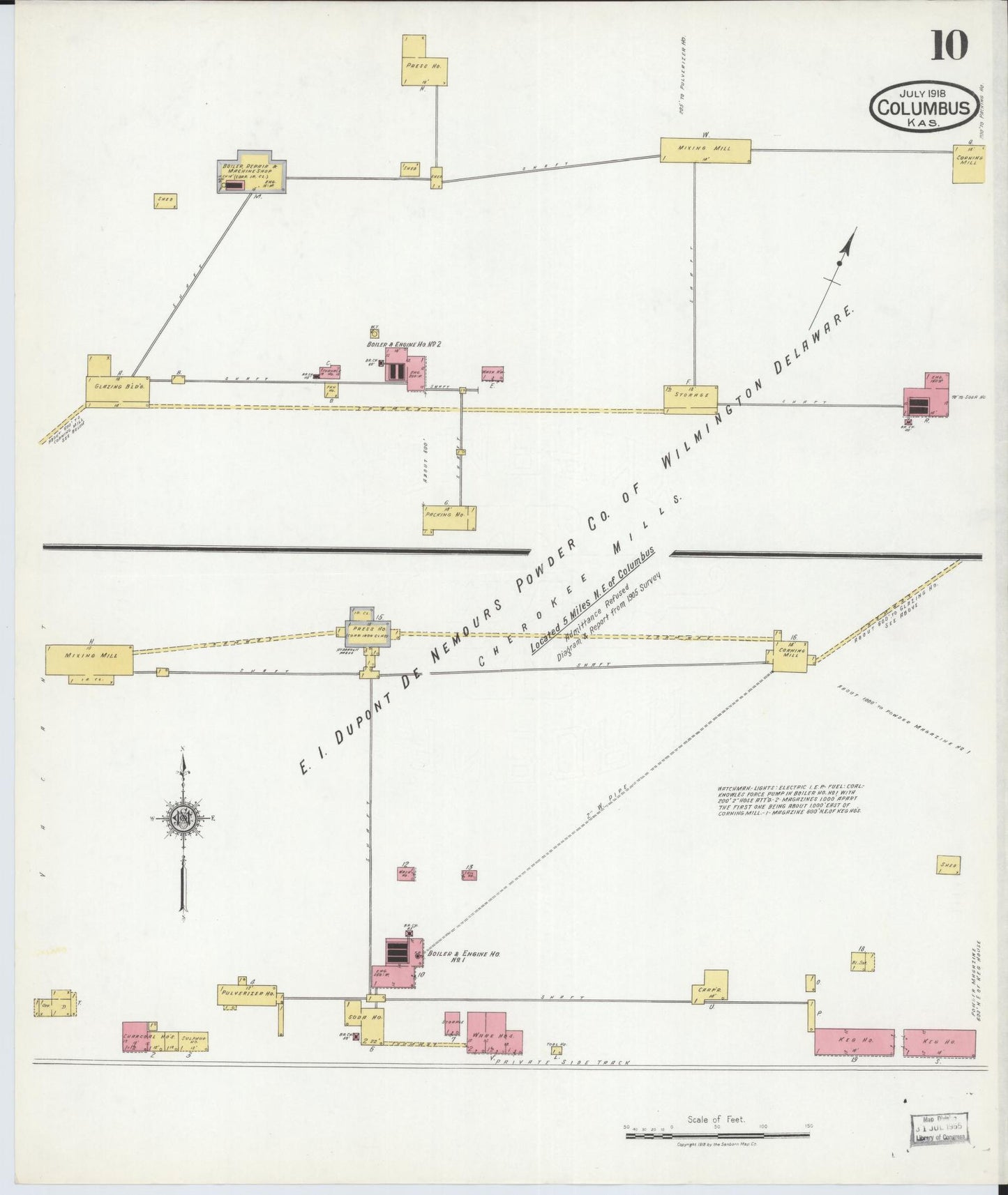 Sanborn Fire Insurance Map from Columbus, Cherokee County, Kansas (1918), Sheet #0010 - Historic Sanborn Fire Insurance Map Print, vintage old map wall art, antique decor, genealogy gift, Kansas Kansas map