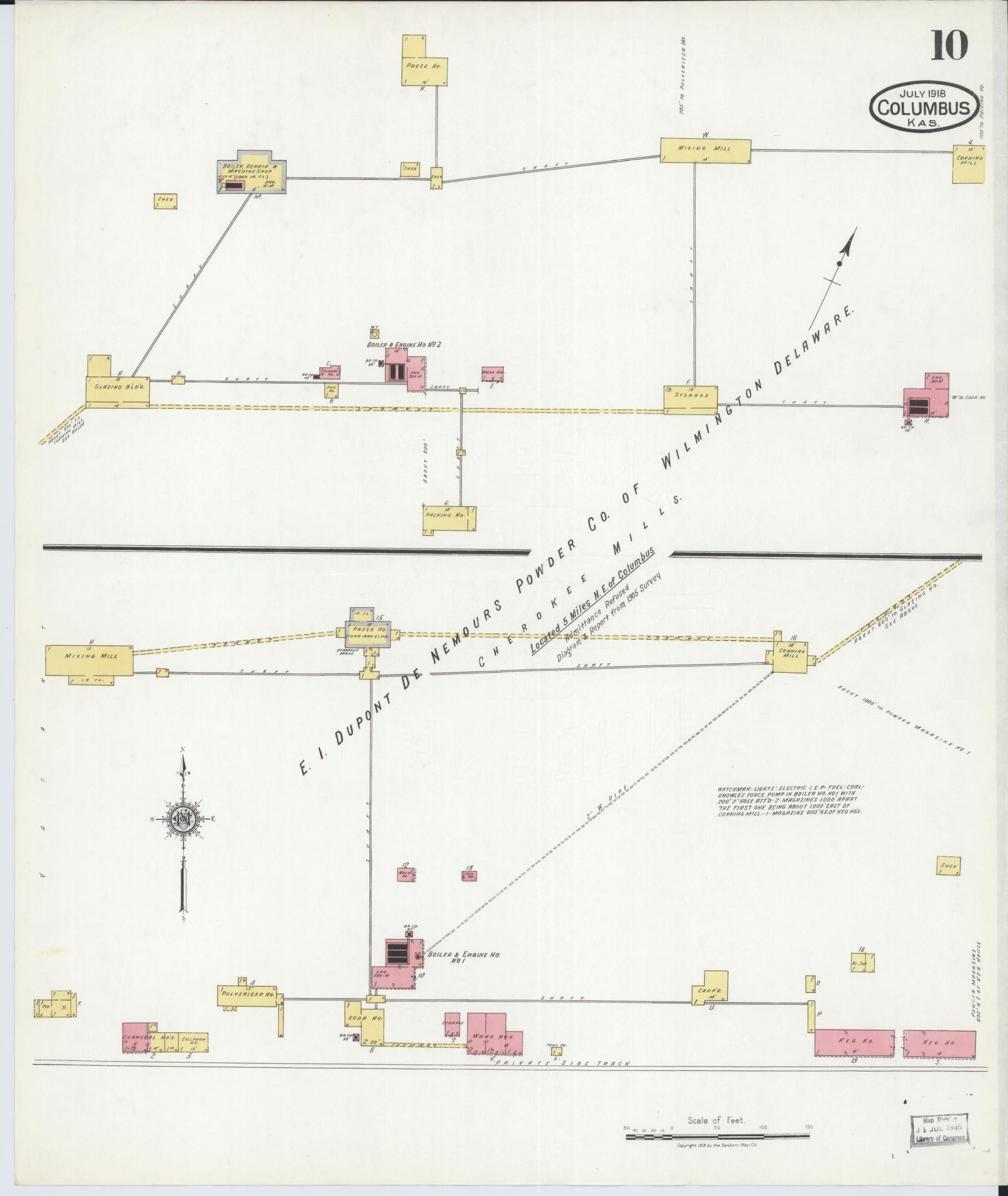 Sanborn Fire Insurance Map from Columbus, Cherokee County, Kansas (1918), Sheet #0010 - Historic Sanborn Fire Insurance Map Print, vintage old map wall art, antique decor, genealogy gift, Kansas Kansas map