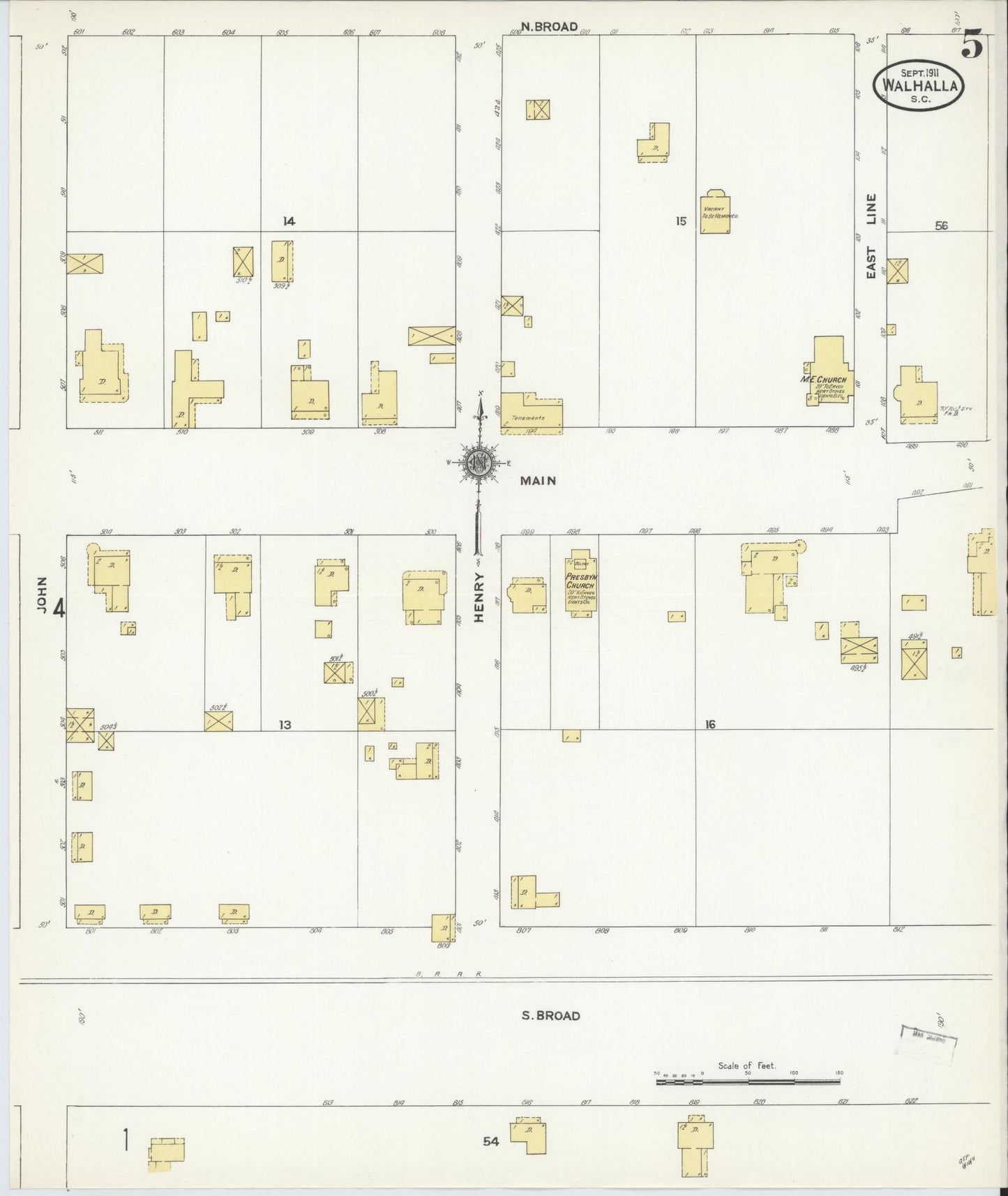 Sanborn Fire Insurance Map from Walhalla, Oconee County, South Carolina (1911), Sheet #0005 - Complete Map Set gallery image, historic Sanborn map, vintage wall art, South Carolina South Carolina
