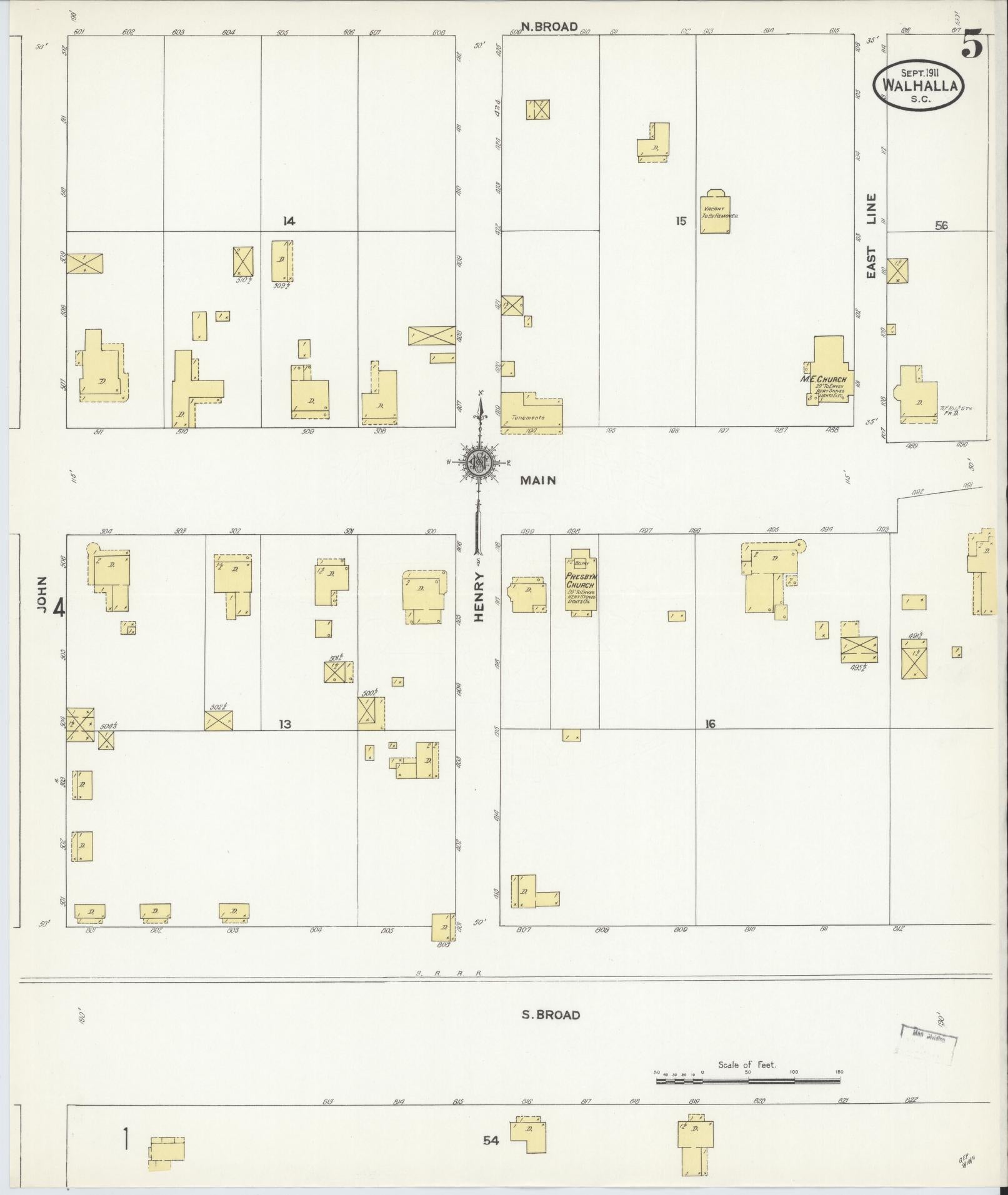 Sanborn Fire Insurance Map from Walhalla, Oconee County, South Carolina (1911), Sheet #0005 - Complete Map Set gallery image, historic Sanborn map, vintage wall art, South Carolina South Carolina
