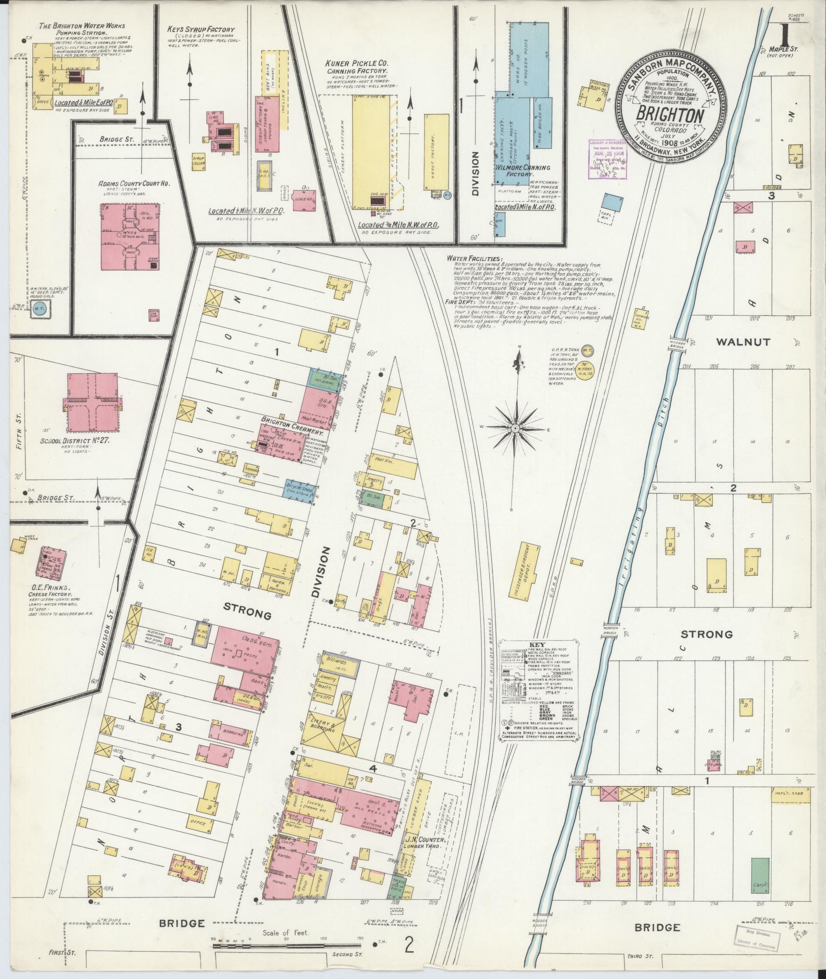 Sanborn Fire Insurance Map from Brighton, Adams County, Colorado (1908), Sheet #0001 - Complete Map Set gallery image, historic Sanborn map, vintage wall art, Colorado Colorado