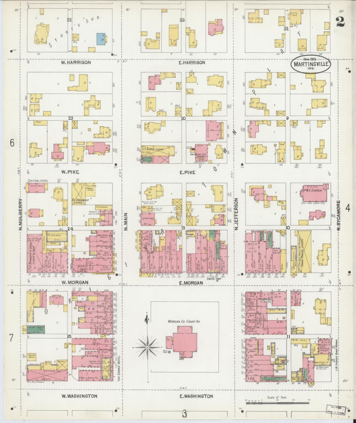 Sanborn Fire Insurance Map from Martinsville, Morgan County, Indiana (1902), Sheet #0002 - Complete Map Set gallery image, historic Sanborn map, vintage wall art, Indiana Indiana