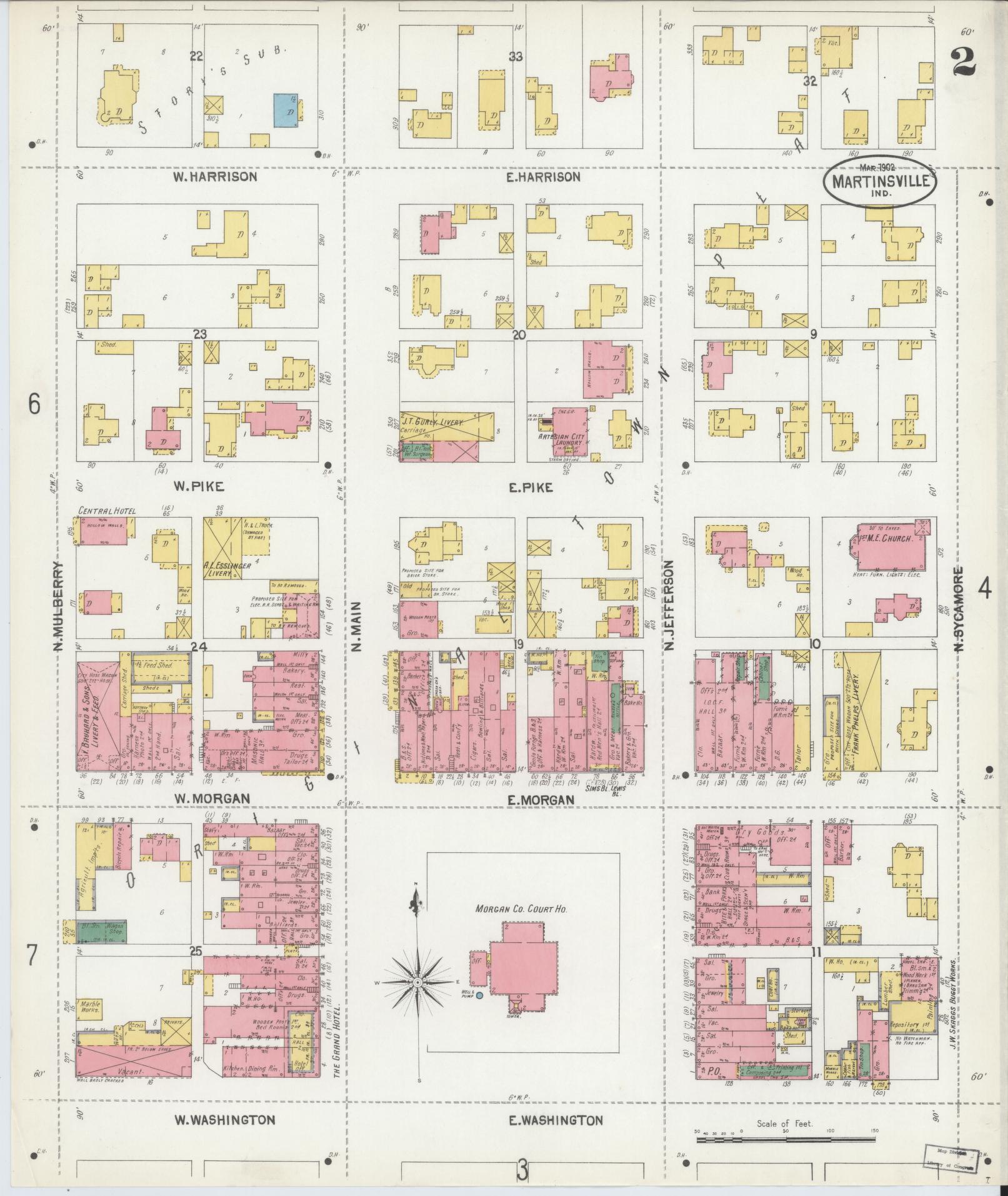 Sanborn Fire Insurance Map from Martinsville, Morgan County, Indiana (1902), Sheet #0002 - Complete Map Set gallery image, historic Sanborn map, vintage wall art, Indiana Indiana
