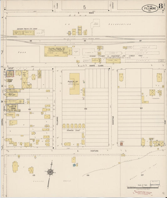 Sanborn Fire Insurance Map from Fillmore, Ventura County, California (1918), Sheet #0008 - Historic Sanborn Fire Insurance Map Print, vintage old map wall art, antique decor, genealogy gift, California California map