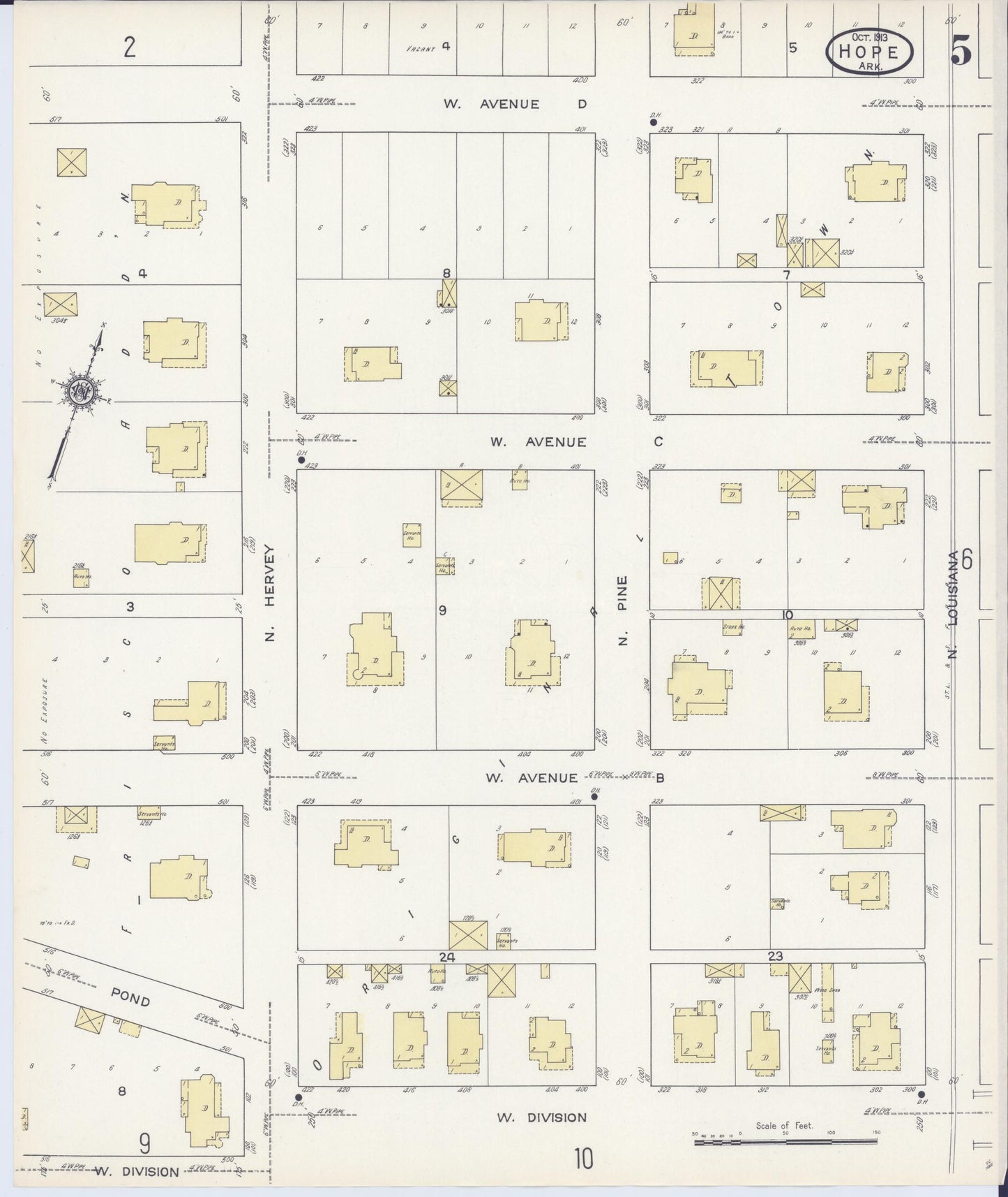 Sanborn Fire Insurance Map from Hope, Hempstead County, Arkansas (1913), Sheet #0005 - Historic Sanborn Fire Insurance Map Print, vintage old map wall art, antique decor, genealogy gift, Arkansas Arkansas map