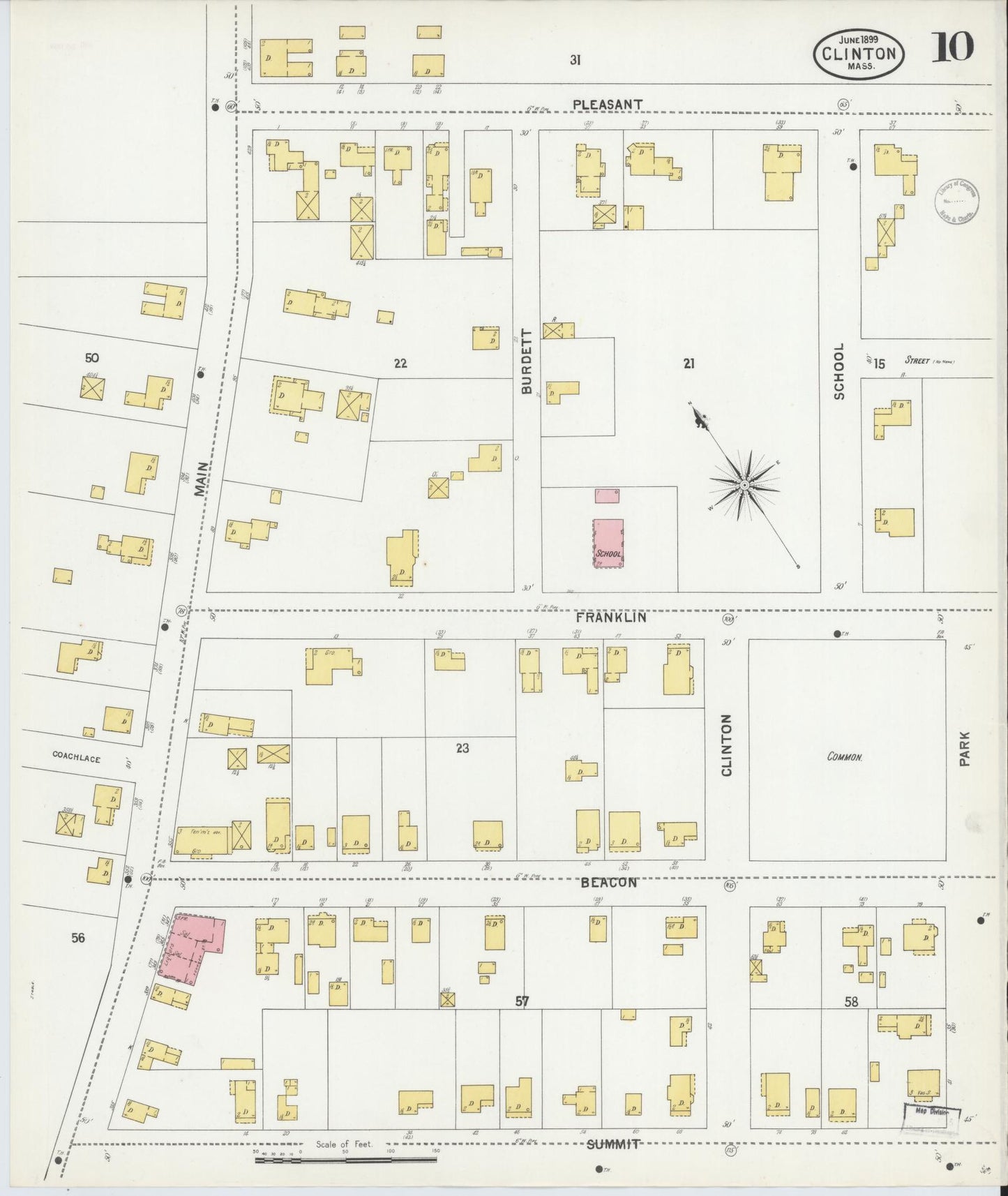 Sanborn Fire Insurance Map from Clinton, Worcester County, Massachusetts (1899), Sheet #0010 - Historic Sanborn Fire Insurance Map Print, vintage old map wall art, antique decor, genealogy gift, Massachusetts Massachusetts map