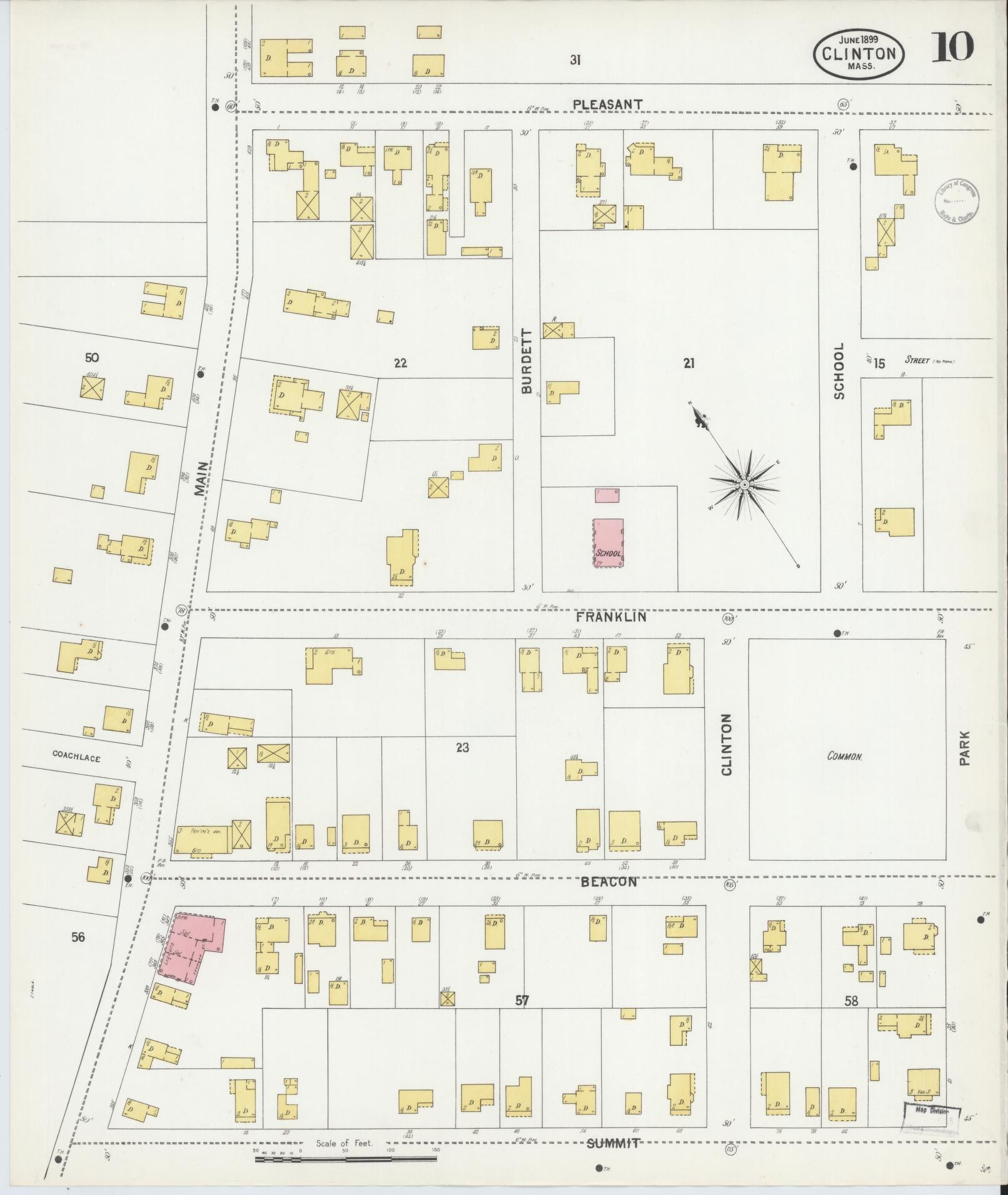 Sanborn Fire Insurance Map from Clinton, Worcester County, Massachusetts (1899), Sheet #0010 - Historic Sanborn Fire Insurance Map Print, vintage old map wall art, antique decor, genealogy gift, Massachusetts Massachusetts map