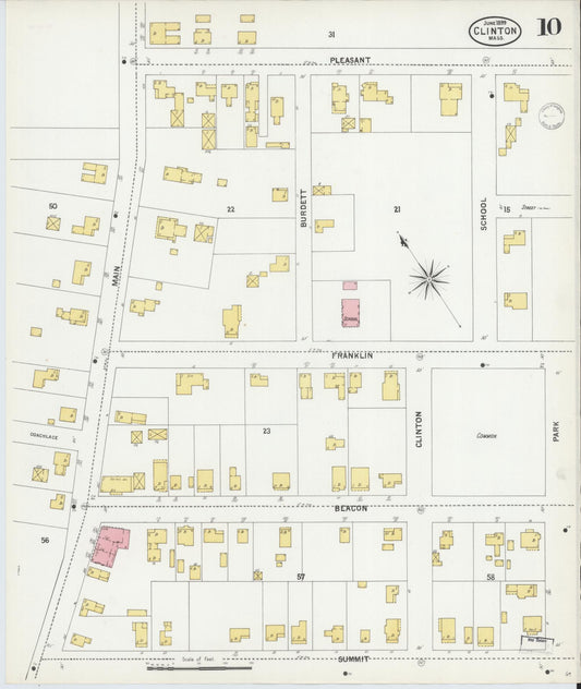 Sanborn Fire Insurance Map from Clinton, Worcester County, Massachusetts (1899), Sheet #0010 - Historic Sanborn Fire Insurance Map Print, vintage old map wall art, antique decor, genealogy gift, Massachusetts Massachusetts map