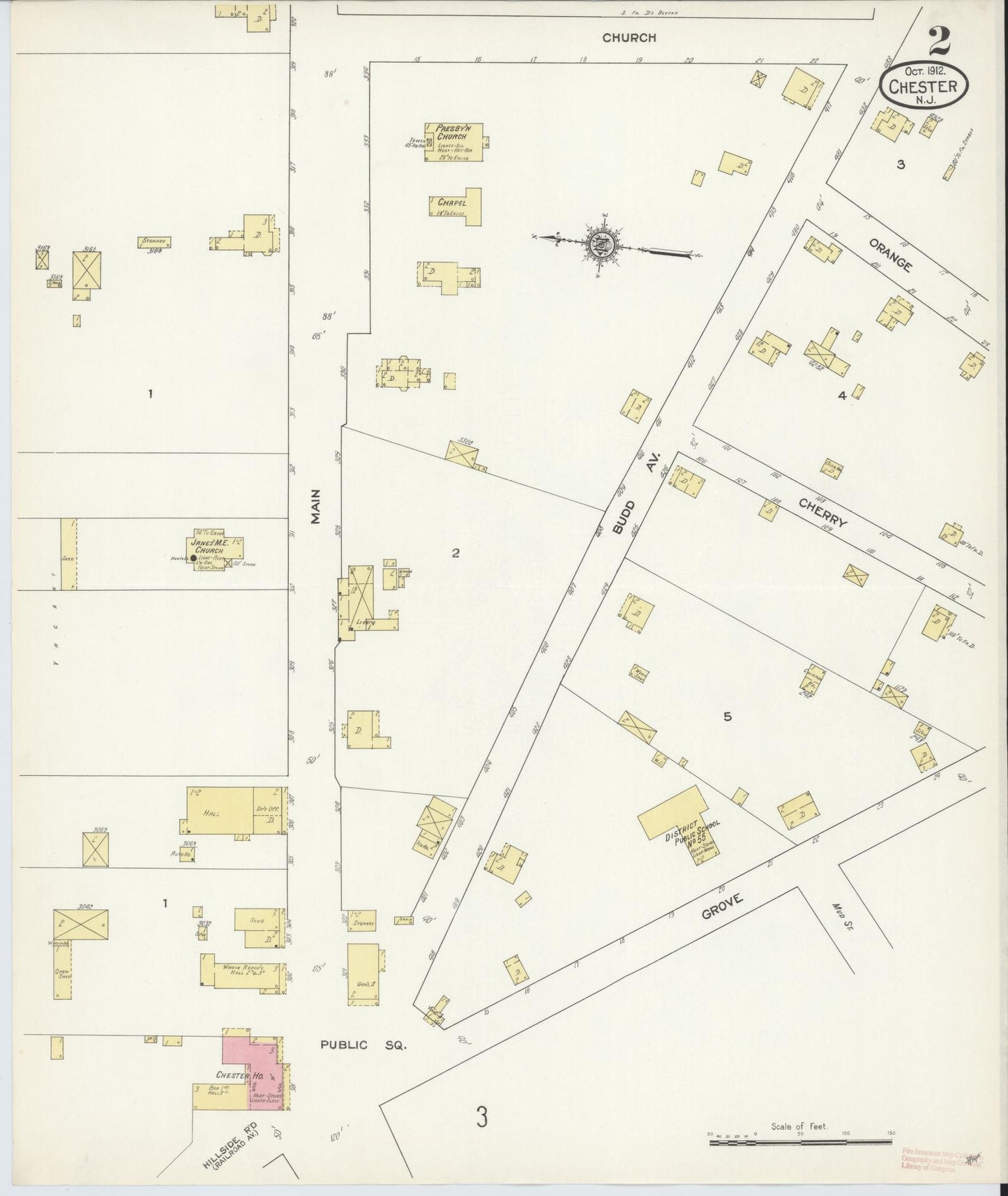 Sanborn Fire Insurance Map from Chester, Morris County, New Jersey (1912), Sheet #0002 - Historic Sanborn Fire Insurance Map Print, vintage old map wall art, antique decor, genealogy gift, New Jersey New Jersey map