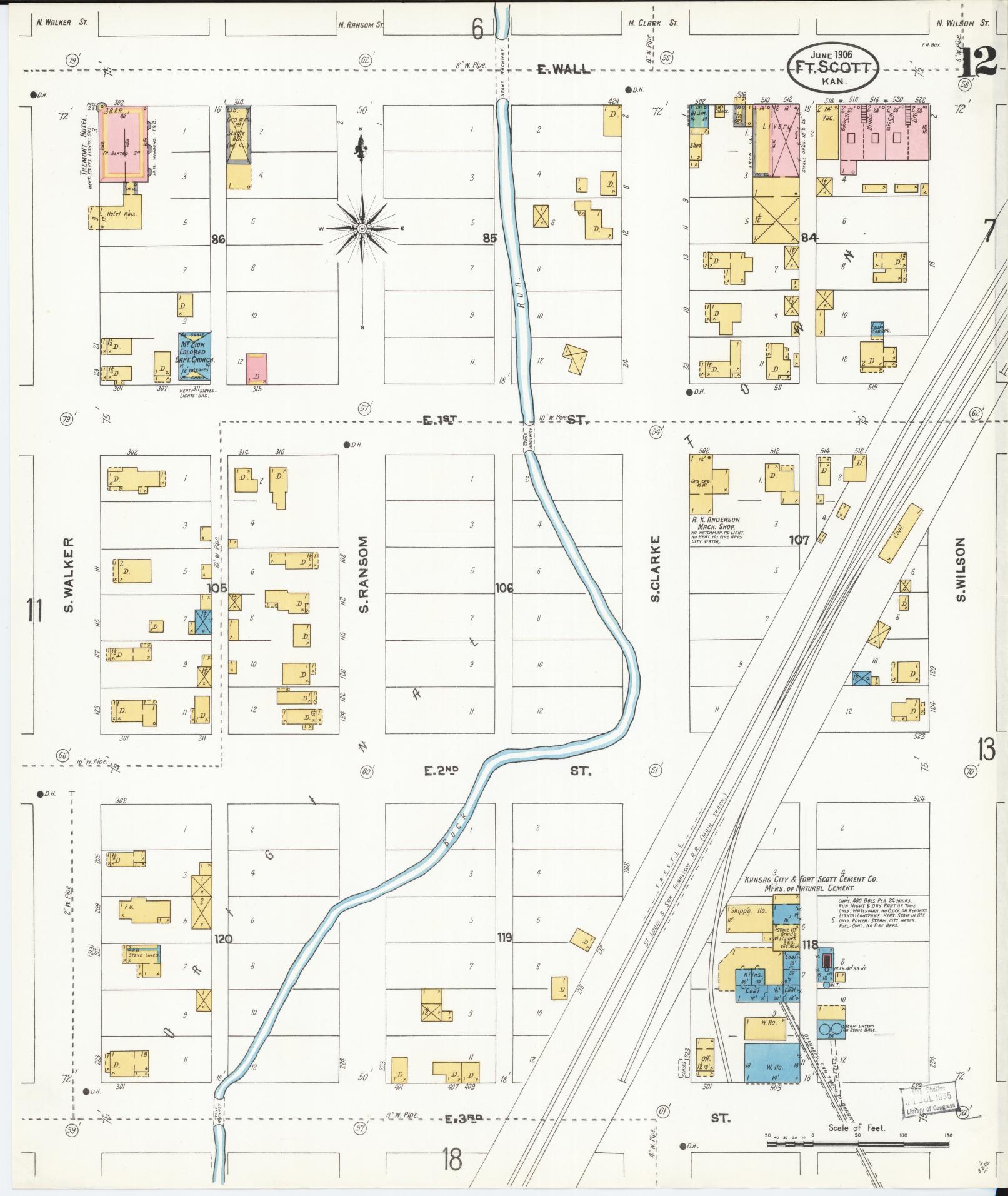 Sanborn Fire Insurance Map from Fort Scott, Bourbon County, Kansas (1906), Sheet #0012 - Complete Map Set gallery image, historic Sanborn map, vintage wall art, Kansas Kansas